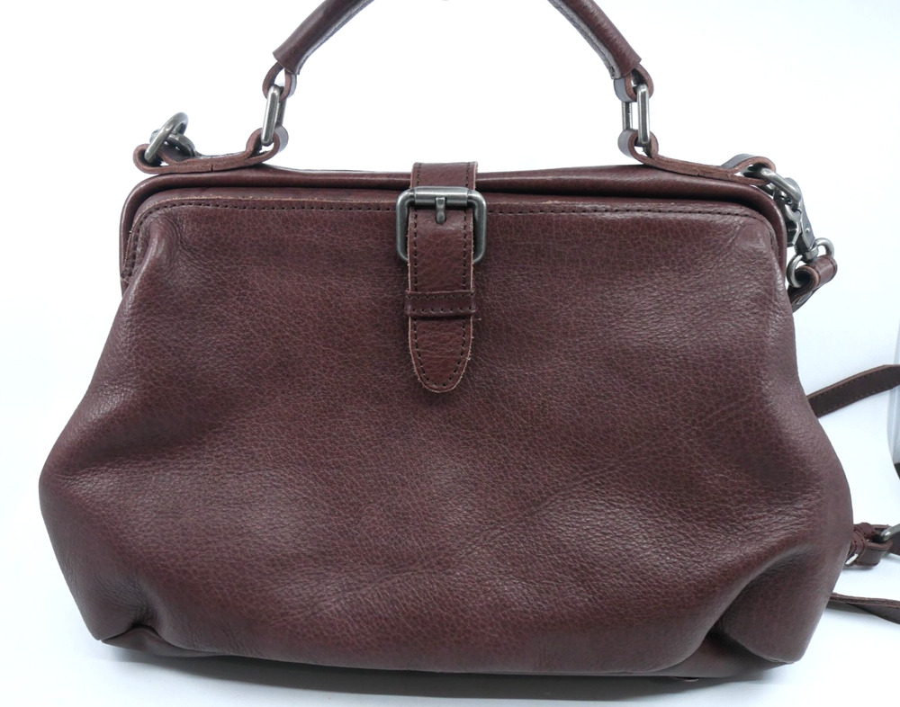 VTG Retro Style Brown Genuine Leather Doctor Frame Crossbody Bag Purse Handbag